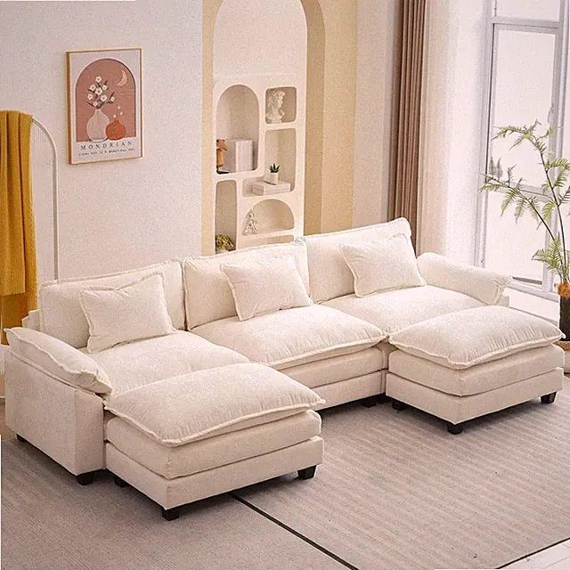 120" Modular Sectional Sofa, Comfy Deep Cloud Couch with Ottoman