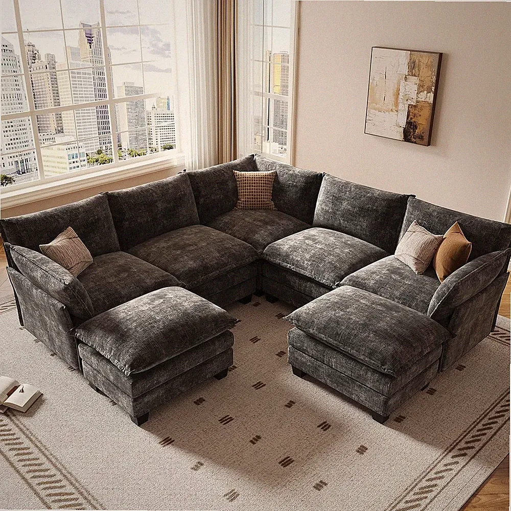 120" Modular Sectional Sofa, Large V Shape 7 Seater Convertible J/L/U-Shaped Mod