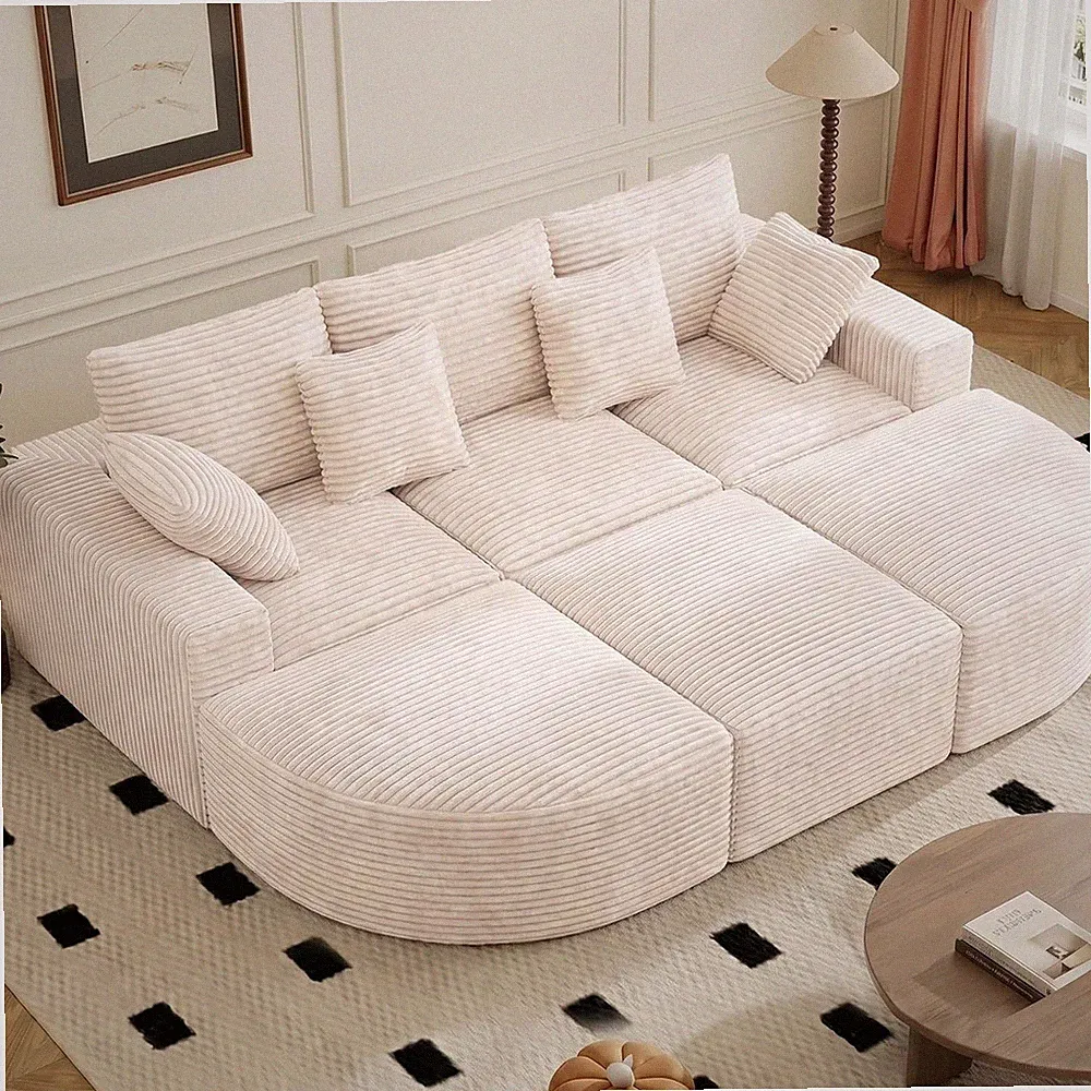 120" round Sofa Bed, Modular Sectional Cloud Couches for Living Room, Beige 1 PC