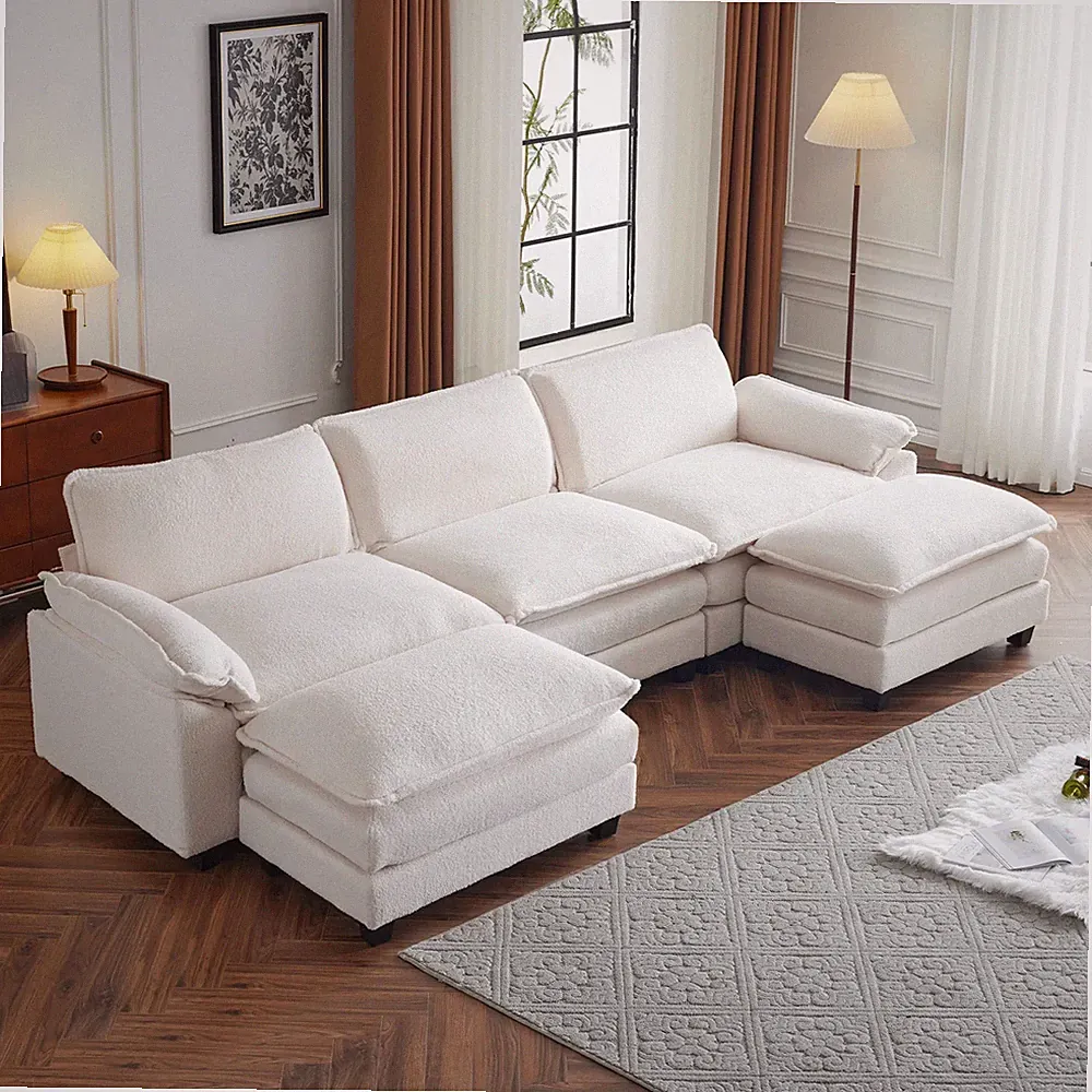 120" Sectional Sofa U Shaped Couch with Double Chaise Chenille Sleeper Set
