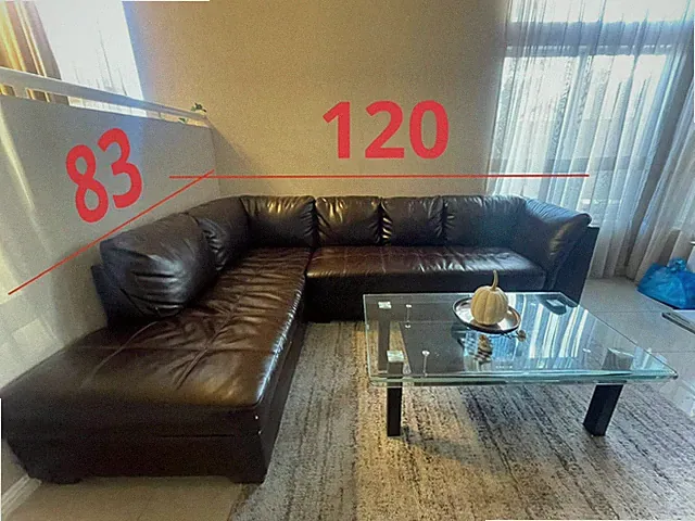 120”W x 83”D Corner shaped sectional couch espresso-dark brown