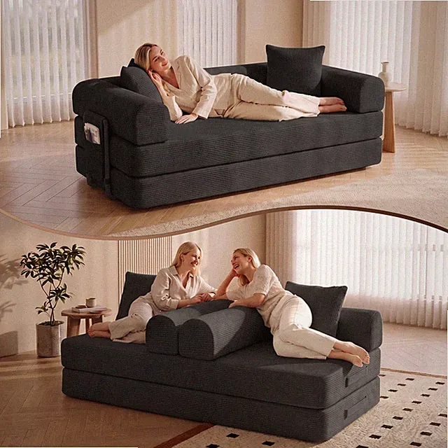 1200lbs Sofa Bed Couch Sleeper Convertible Fold-Out Bed Couch With Side Pockets
