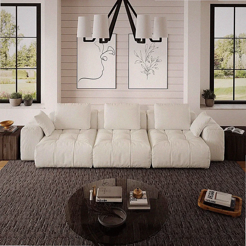 121.2" Cloud Couch Oversized Modular Sectional Sofa,Cream White