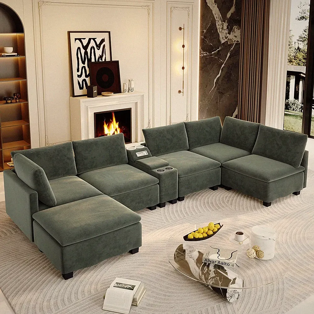 121.2" Modular Sectional Sofa with Loudspeaker, U Shaped Couch for Living Room w