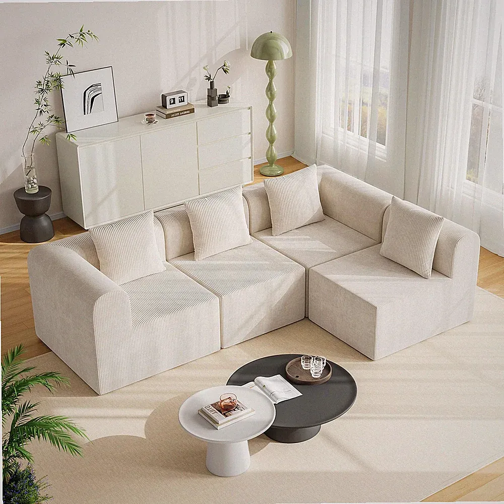 121 Inch Modular Sectional Sofa L Shape Deep Seat Memory Foam 4 Seats
