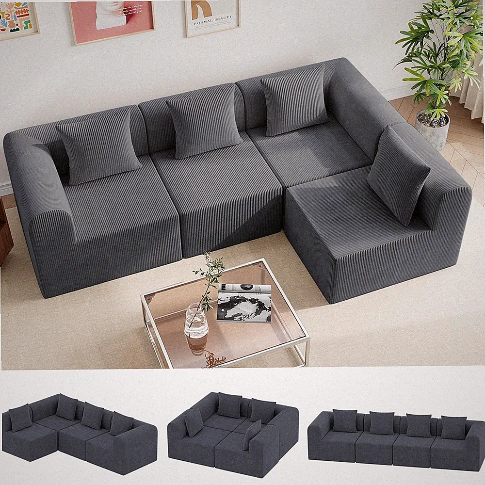 121'' L-Shape Cloud Sectional Couch High Density Memory Foam (Dark Gray 4 Seats)