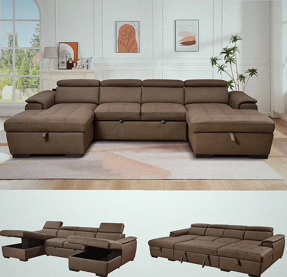 121'' Microfiber Oversized U Shaped Sectional Sleeper Sofa Couch with Pull Out B