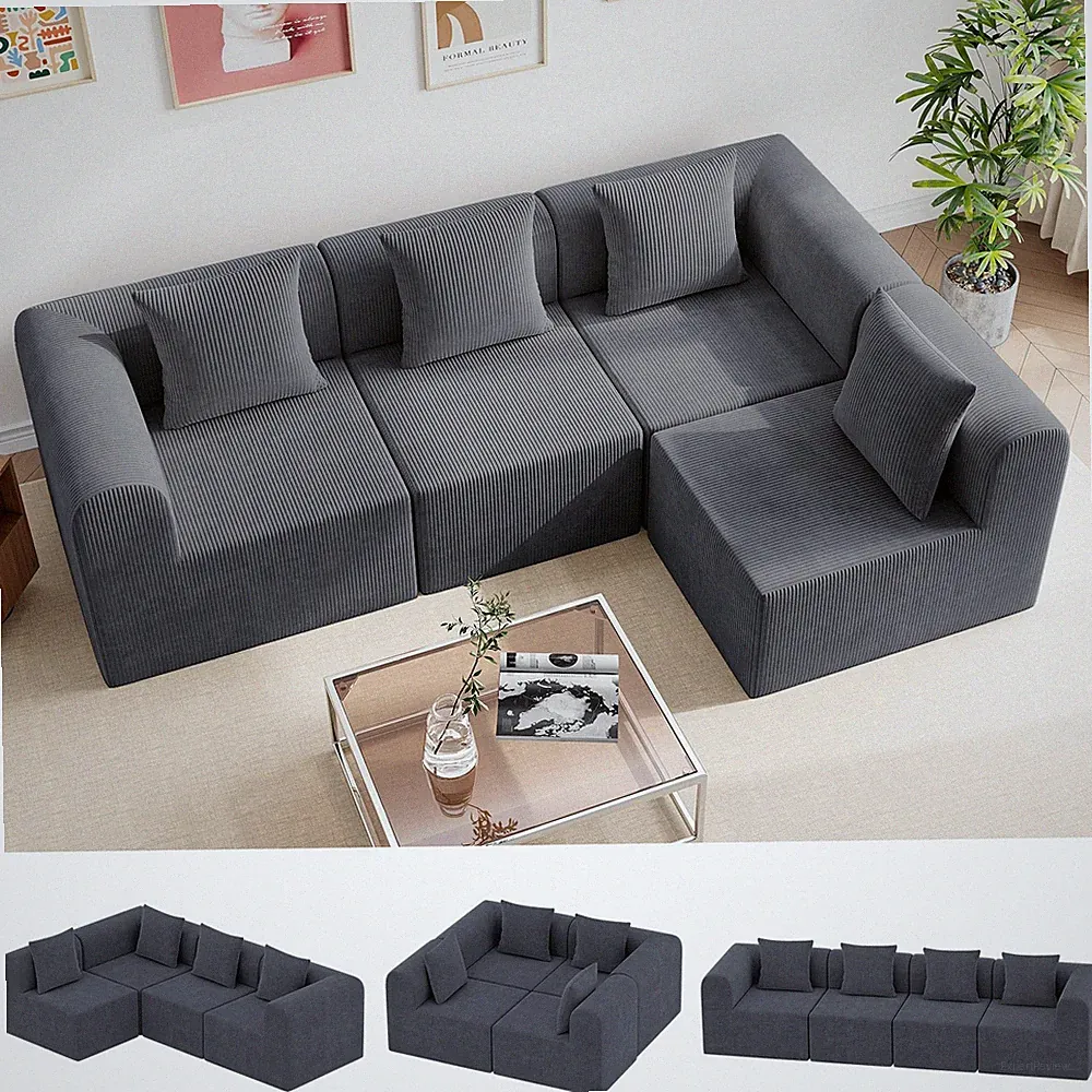 121 Modular Sectional Sofa L Shape Memory Foam Easy Assembly Dark Gray 4 Seats