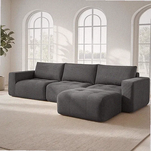 121" Oversized Boneless Sofa with Ottoman, Extra Deep Cloud Couch Modular Sectio