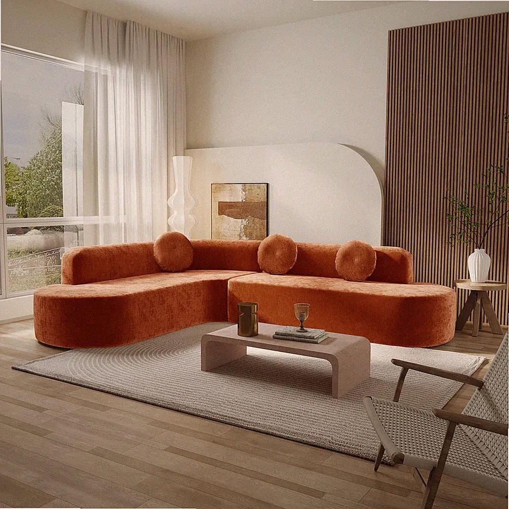 122'' Extra Large Sectional Sofa Soft Fabric Upholstery, Elegant Curved Desig