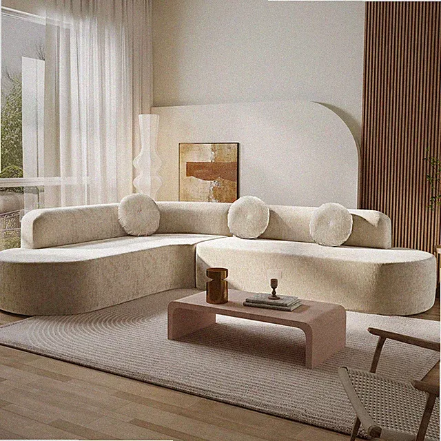 122'' Extra Large Sectional Sofa Soft Fabric Upholstery, Elegant Curved Design