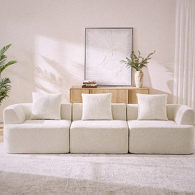 122 Inch Cloud Sectional Sofa Modular 3-Seat Memory Foam Couch for Living Room