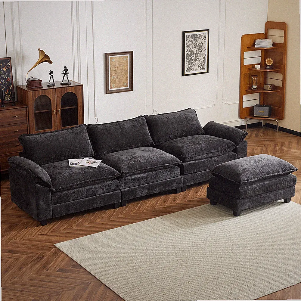 122 Inch Convertible Sectional Sofa Couch, L-Shape Sofa Couch with Ottoman