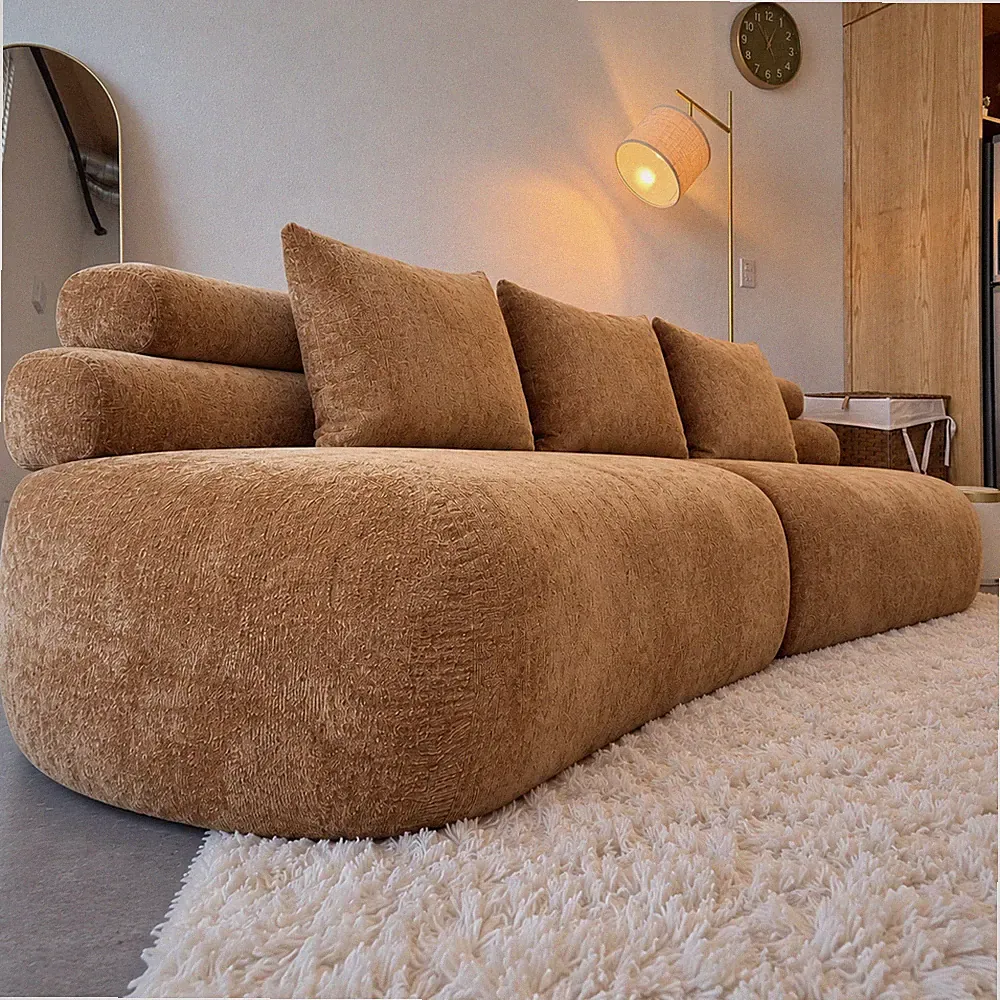 122" Modern Curved Modular Sectional Sofa Low Back 4-Seater Cloud Couch Yellow