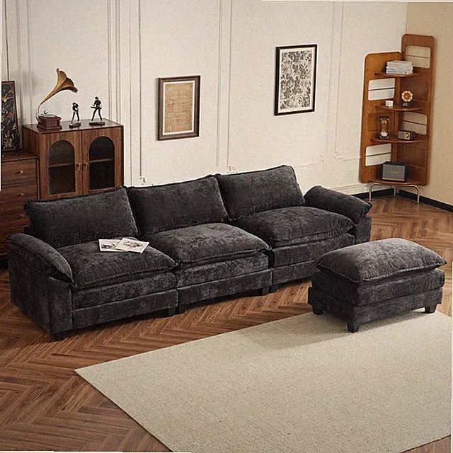 122" Modern Sectional Sofa Set for Living Room + L Shape Convertible Footstool