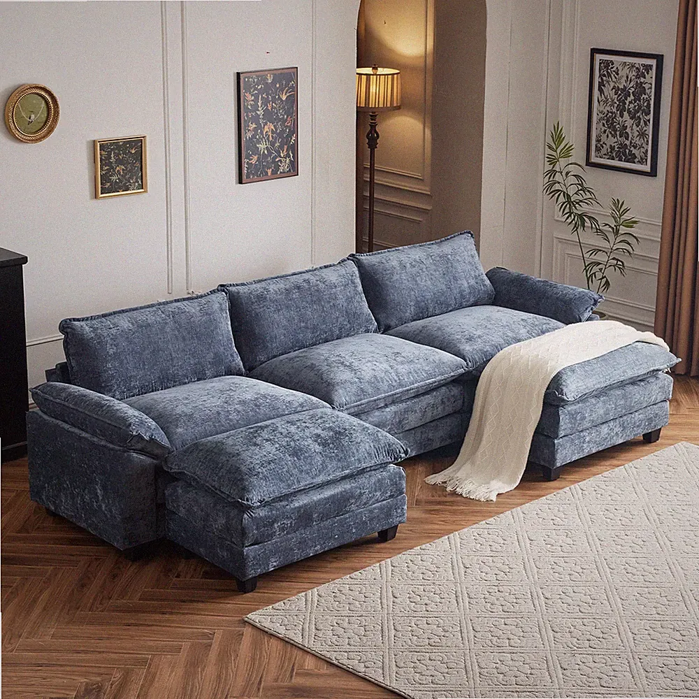 122" Modern Sectional Sofa U Shaped Couch Chenille Sleeper Set for Living Room