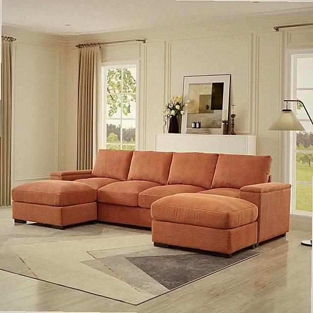 122" Modular Cloud Couch with 2 Ottomans & Hidden Arm Storage, Comfy Design
