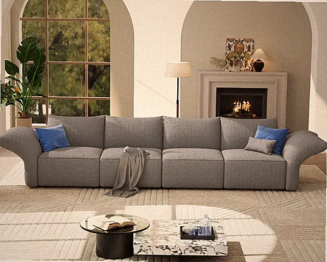 122" Modular Sectional Sofa 4-Seat Couch Adjustable Armrests Bouclé Grey