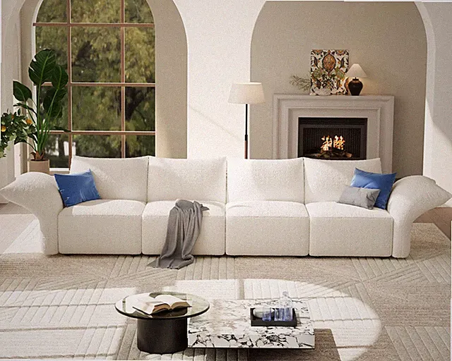122 Modular Sectional Sofa 4-Seat Oversized Adjustable Armrests Bouclé Off-White