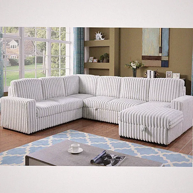 122" Pull Out Sectional Sofa Bed with Chaise Lounge and Storage