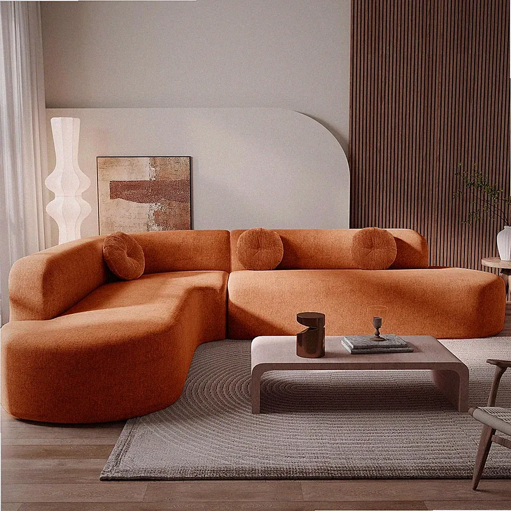 122'' Sectional Curved Sofa Sponge Couch with Chaise Lounge for Living Room, L-S
