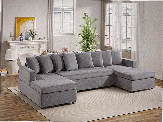 122" U-Shaped Sectional Sofa Light Gray Deep for Seat Double Chaise