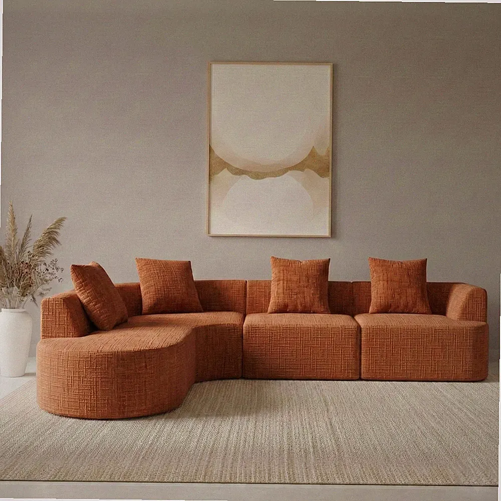 123" Curved Modular L-Shape Sofa Chenille Deep Seat Couch No Assembly