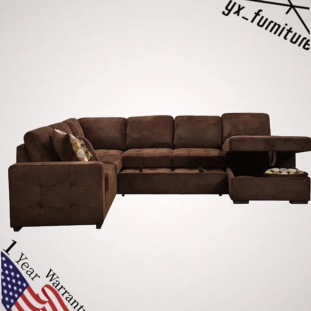 123" Oversized U Shaped Sectional Sofa with Storage Chaise & 4 Throw Pillows