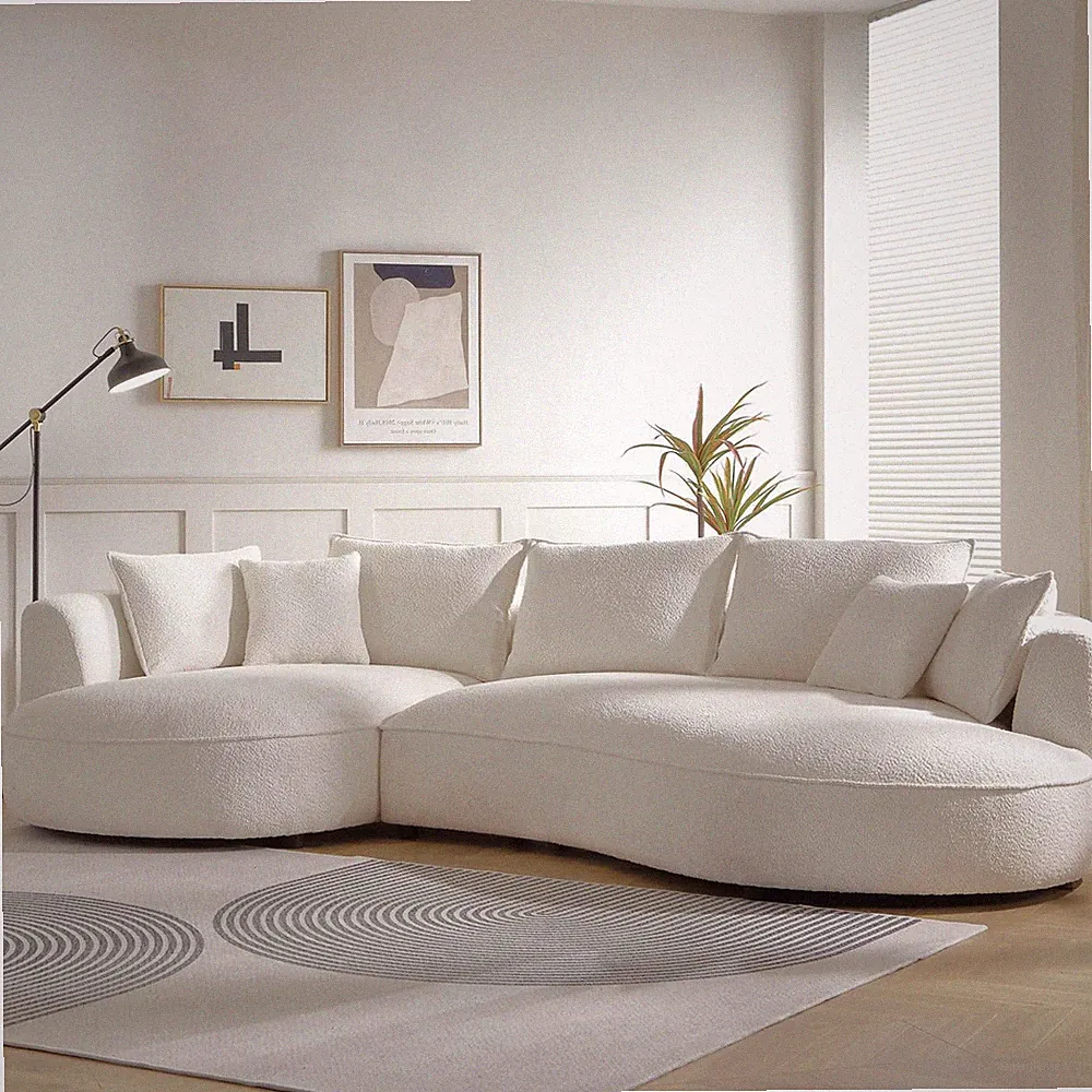 124.8" Boucle Curved Sofa Cloud Couch for Living Room, Modern Mid-Century Curved