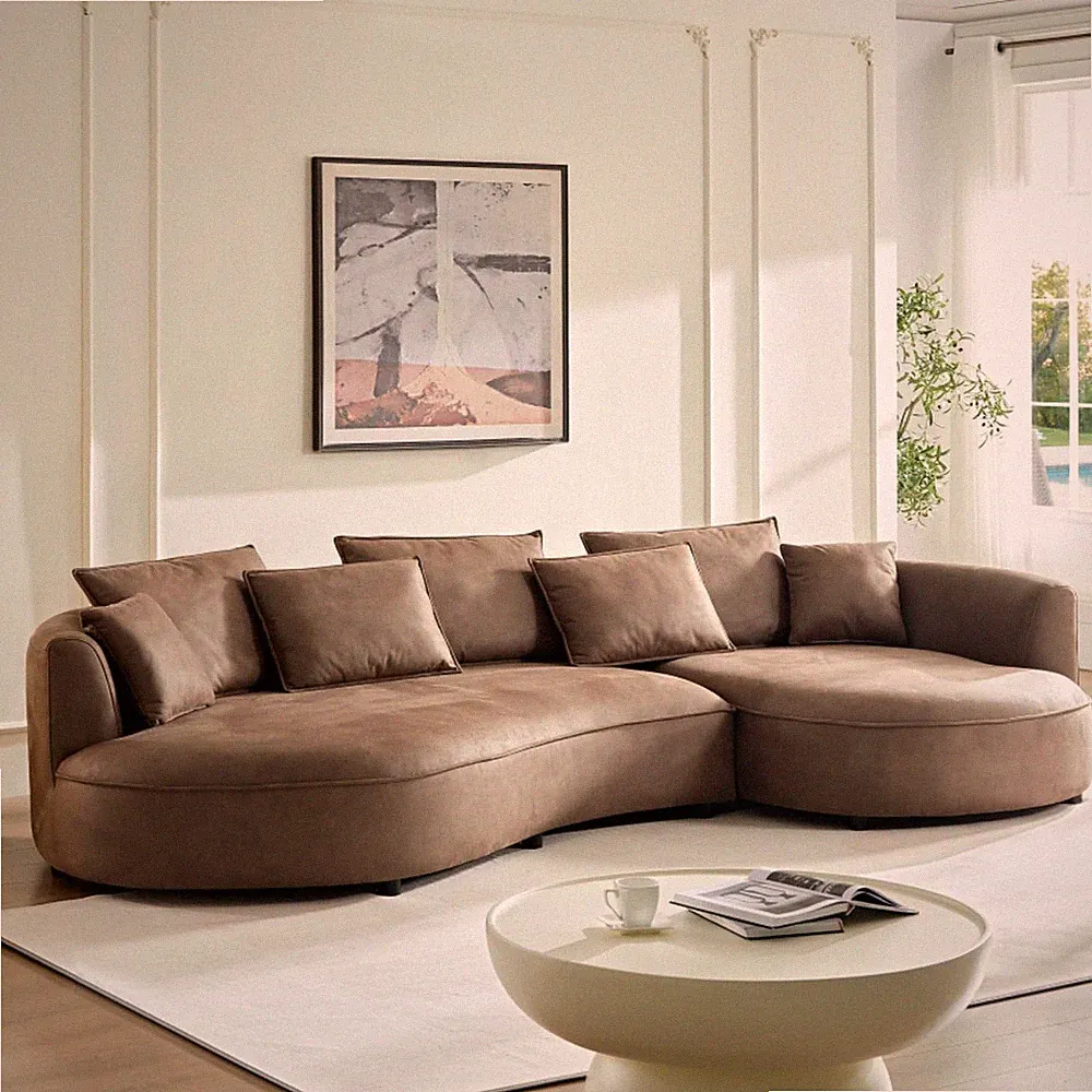 124.8" round Bonded Curved Couch Leather Sectional Sofa for Living Room Apartmen