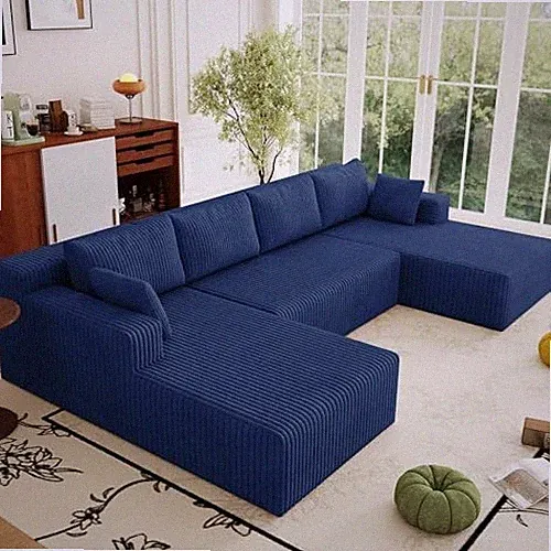 124" Boneless Cloud Sectional Couch Modular Sofa with Ottoman