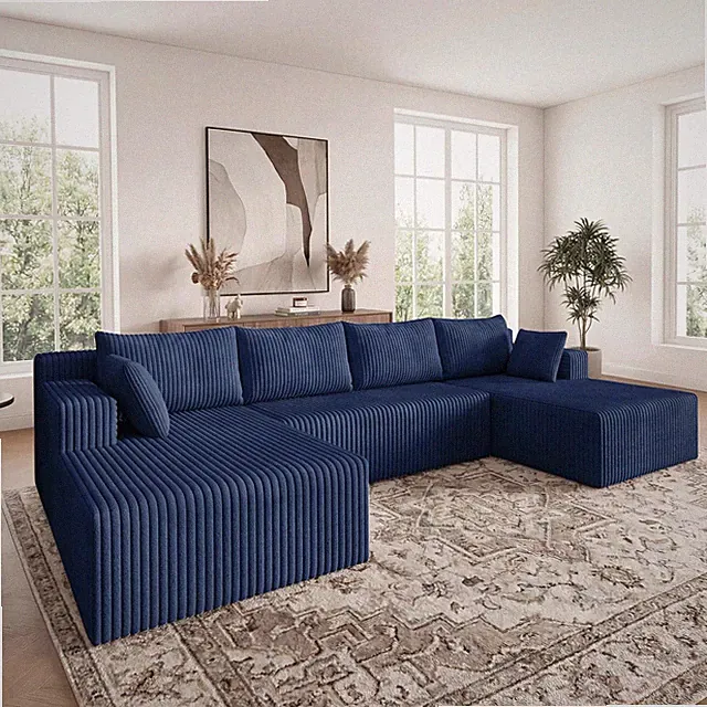 124" Boneless Sectional Sofa, U Shaped Corner Couch, Upholstered Corduroy Modula