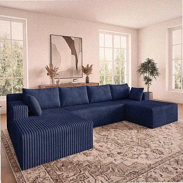 124" Boneless Sectional Sofa, U Shaped Corner Couch, Upholstered Corduroy Modula