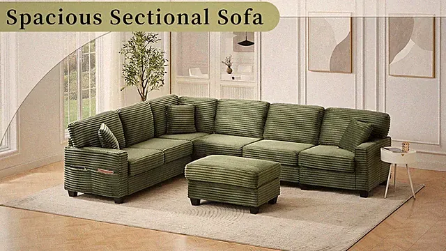 125 Inch Modular Sectional Sofa with Movable Ottoman and Side Pockets Green