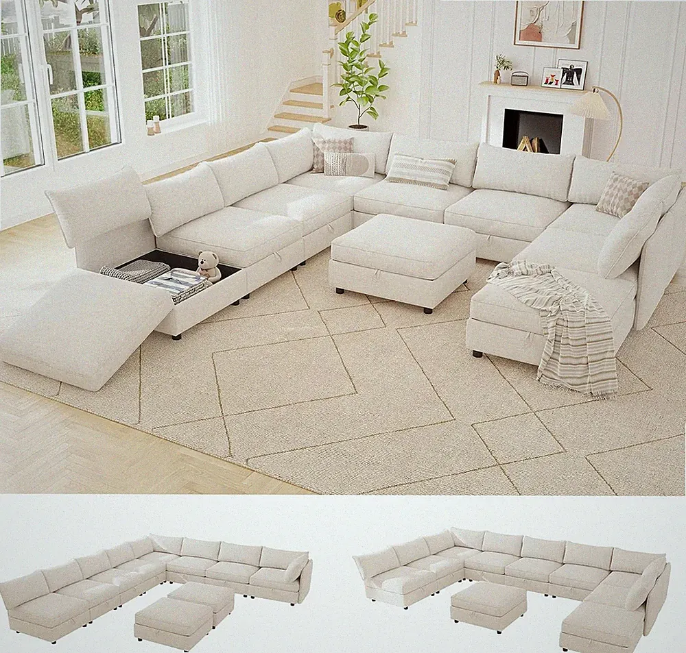 125'' Modular Sectional Sofa,Fsc Certified 10 Seater Sectional Sofa,Chenille Mod