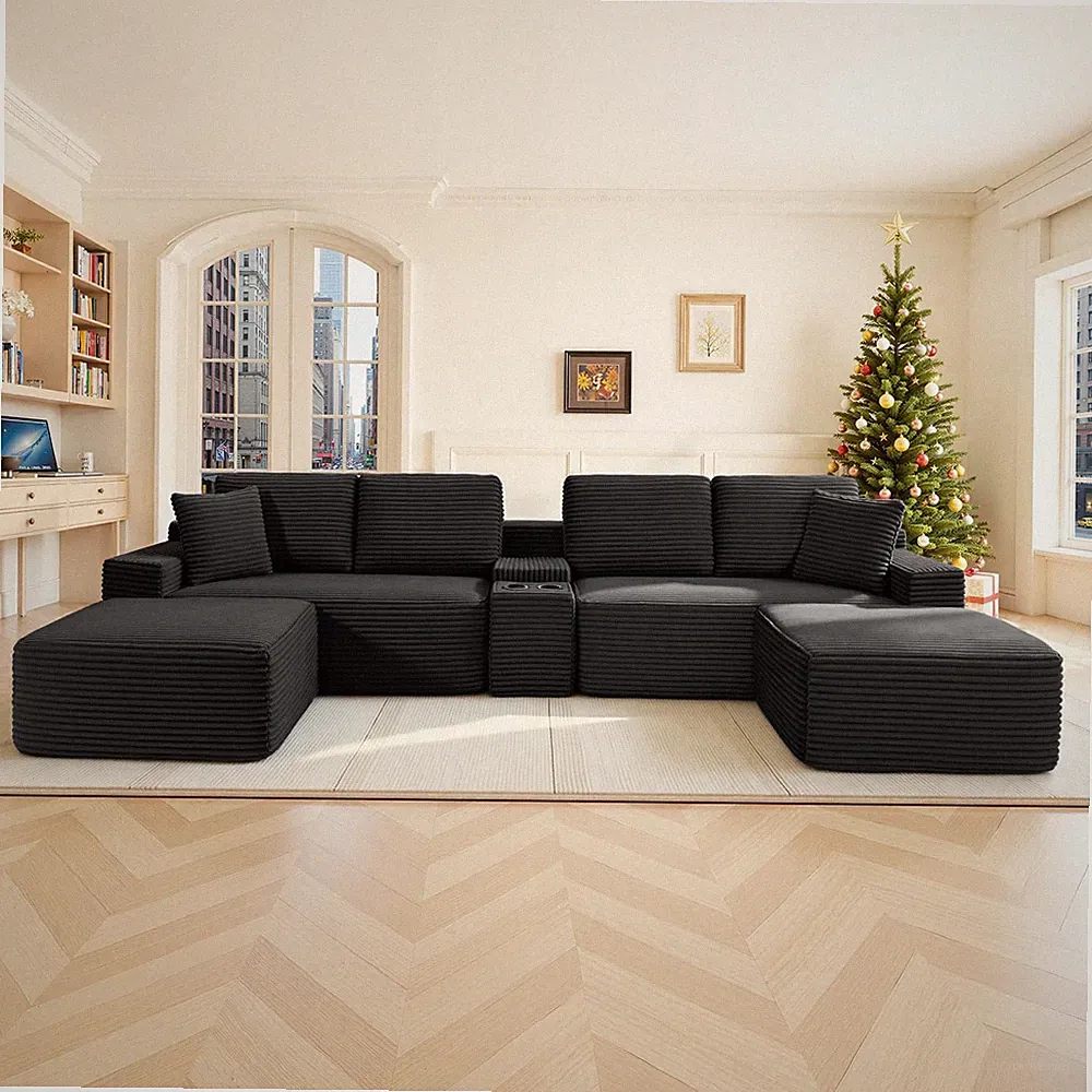 125" Oversized Modular Sectional Sofa, Deep Seat Cloud L-Shaped Corduroy Couch w