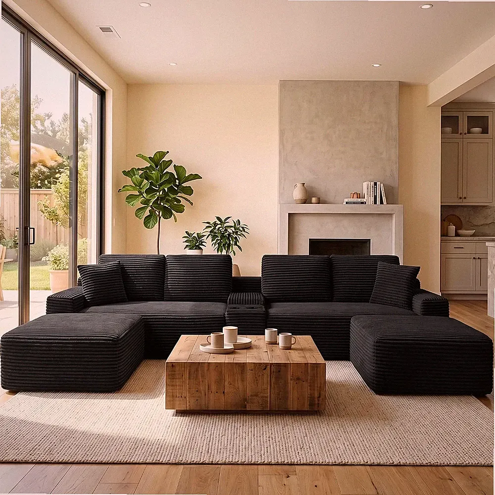 125" Oversized Sectional Couches for Living Room, Modern Boneless Cloud Couch wi