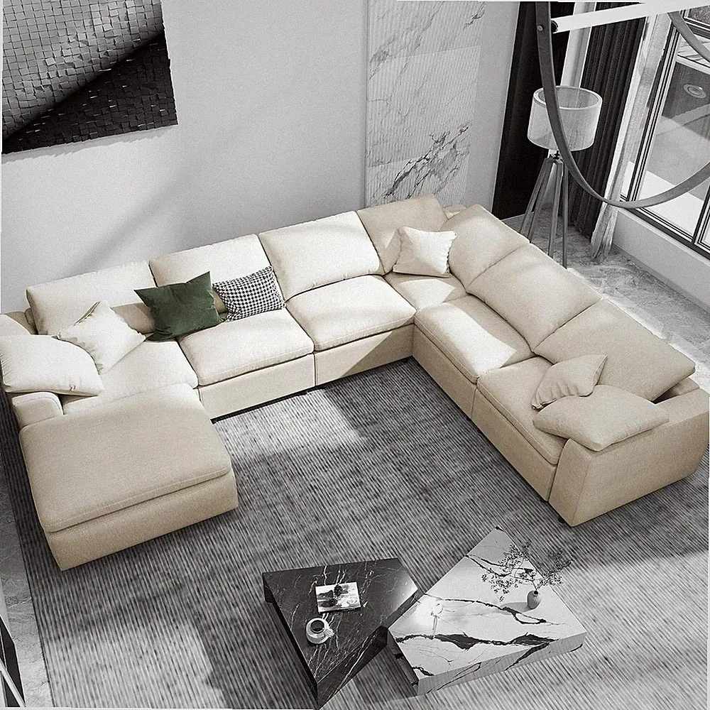 125" Oversized U-Shaped Modular Sectional Sofa W/Movable Ottoman, 7 Seat Chenill