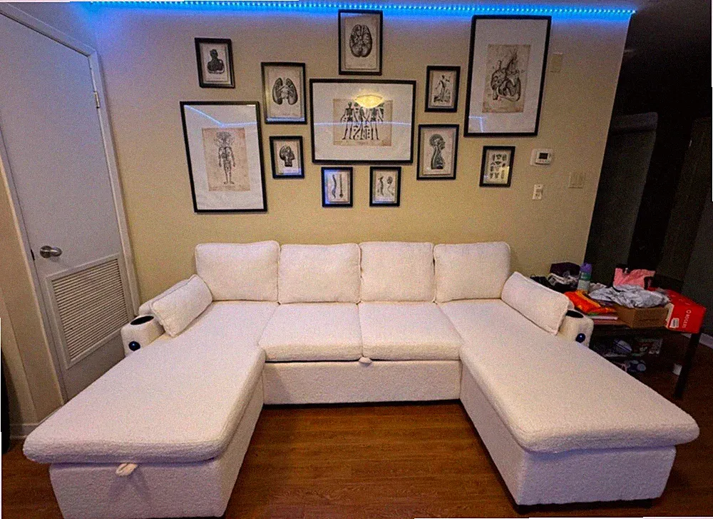 125''U Shaped Sectional Sofa w/Cabinet,Sofa Bed with Storage Chaise-Pull Out Bed