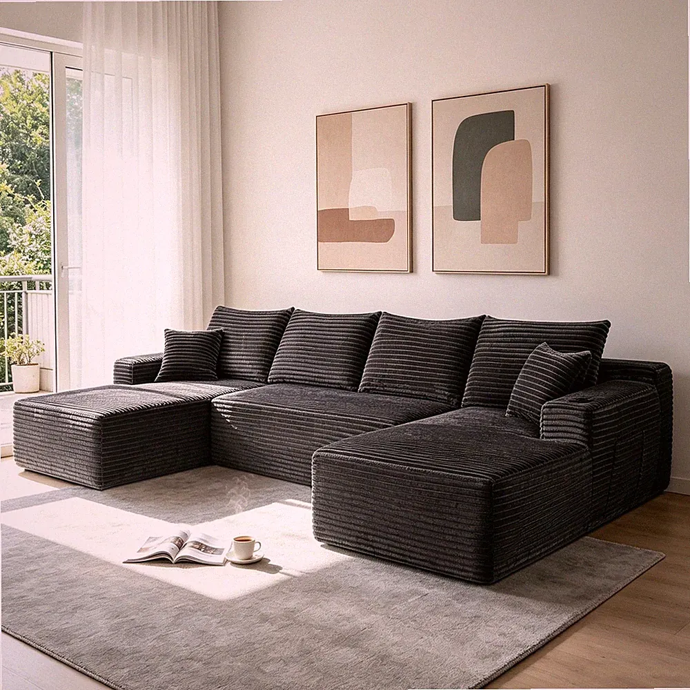 126" Cloud Sectional Sofa w/U-Shape Chaise and Side Pockets and Cup holder ,Mo