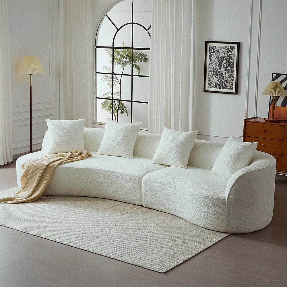 126"Curved Sectional Sofa (Beige-D28 Full Foam)