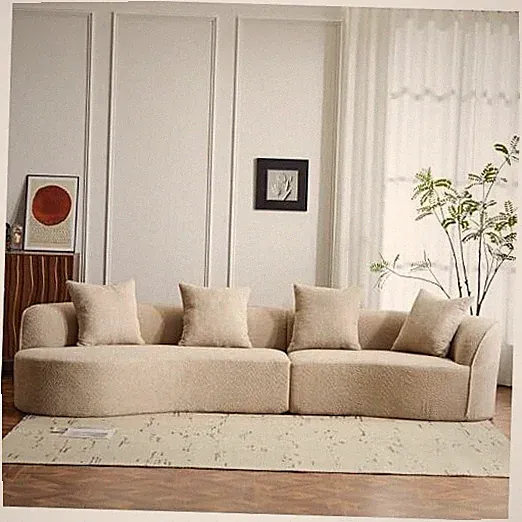 126 Inch Curved Sectional Sofa, Oversized 5-Seater Modern L-Shape Couch Almond