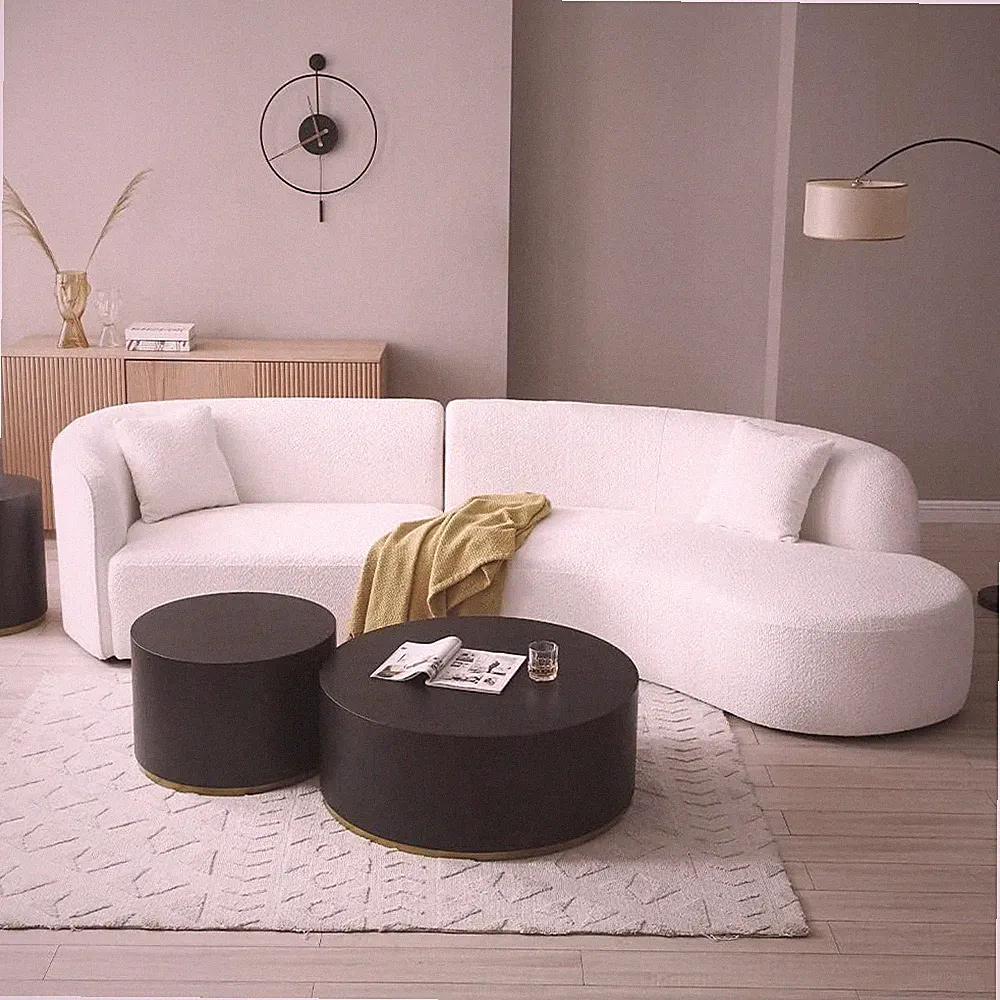 126" Luxury Modern Style Curved Sofa, Upholstery Boucle Sofa Couch with 2 Pillow