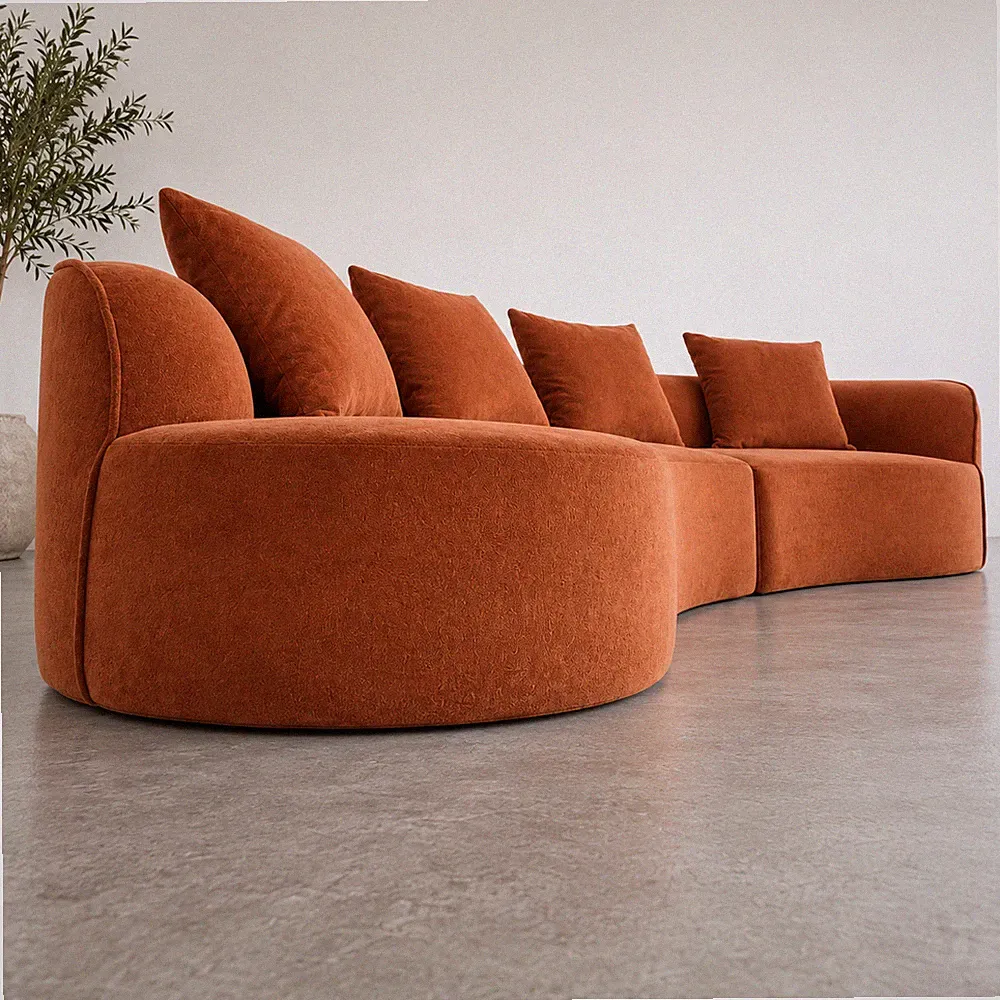 126" Modern Curved Sectional Sofa Low Back Modular Couch 5 Seater Dark Orange