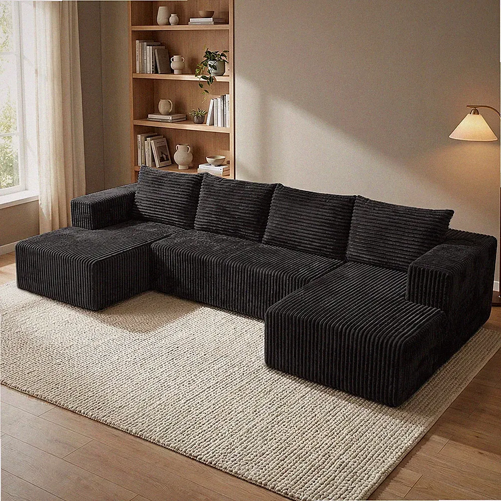 126'' Modular Boneless Couches Cloud Couch U-Shaped Sectional Sleeper Sofa Bed