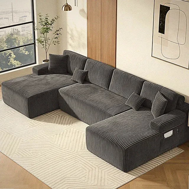 126"Modular Sectional Sofa, U-Shaped Boneless Couches for Living Room Gray