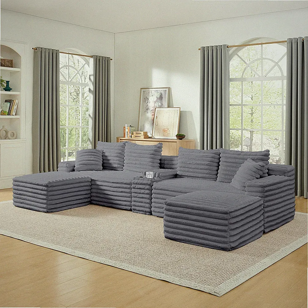127" Cloud Couch Sectional,Modular Sofa with Cup Holder,2 Ottoman and USB Ports