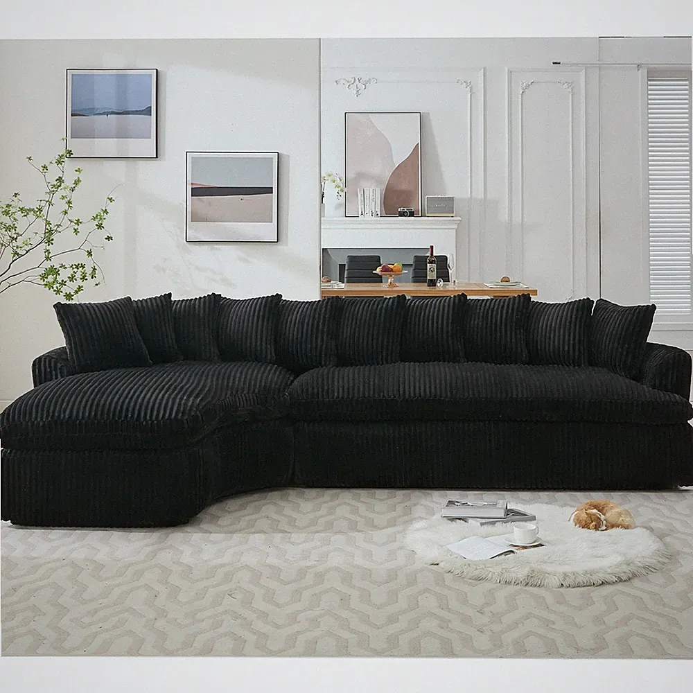 127'' Large Sectional Sofa Corduroy Fabric L-Shape Left Sofa Couch w/10 Cushions