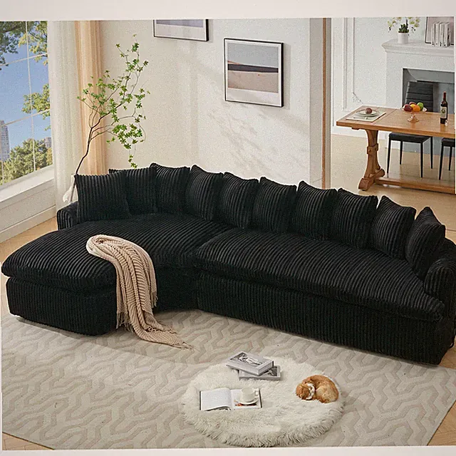 127'' Large Sectional Sofa ,Elegant Curved Design ,High-Resilience Foam ,Te