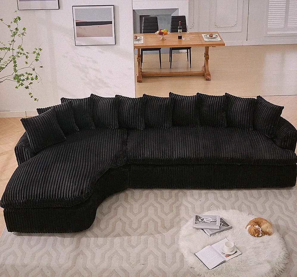 127" Large Sectional Sofa for Living Room, Curved Couch,Upholstered Corduroy Mod
